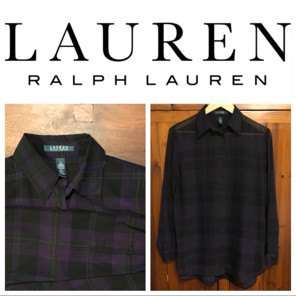 Ralph Lauren | Sheer Plaid Tunic Length Blouse - Picture 1 of 5